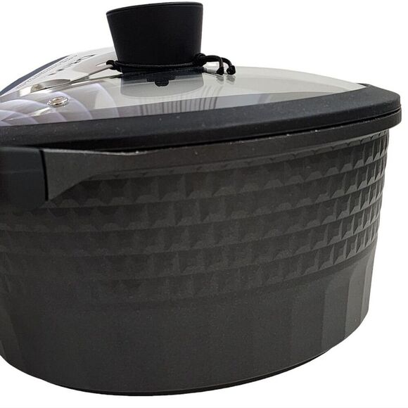 D&W Cookware 9.5in Non Stick Stockpot Casserole Pot With Glass Lid 4.5QT Black - Picture 7 of 16